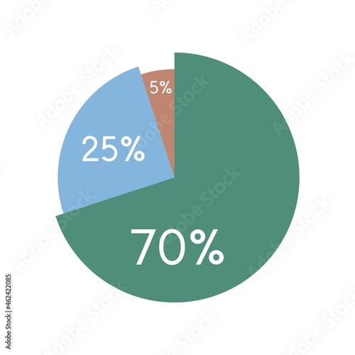 colorful pie chart,circle percentage diagram infographic vector illustration.70,25,5