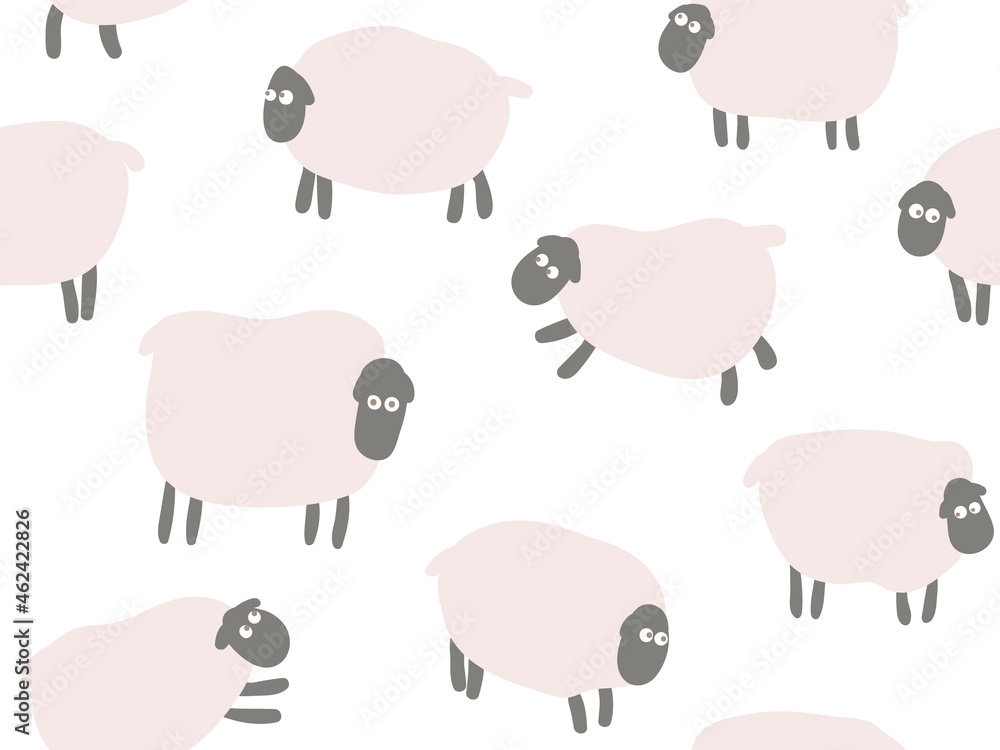 Minimalistic vector seamless pattern with pink sheep on a white background Minimalistic vector seamless pattern with pink sheep on a white background