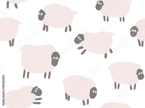 Minimalistic vector seamless pattern with pink sheep on a white background