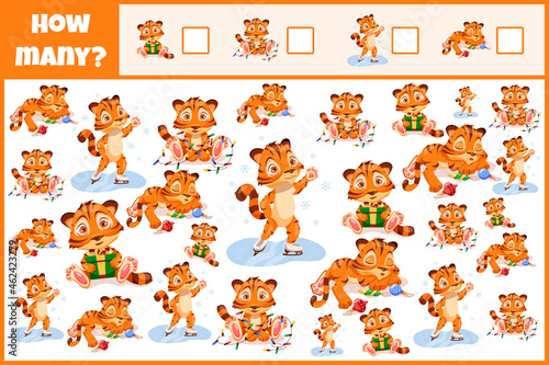 Educational mathematical game. Count the objects. Count how many objects. Counting game for children.