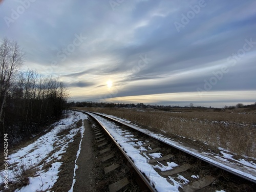railway and autumn gray sky