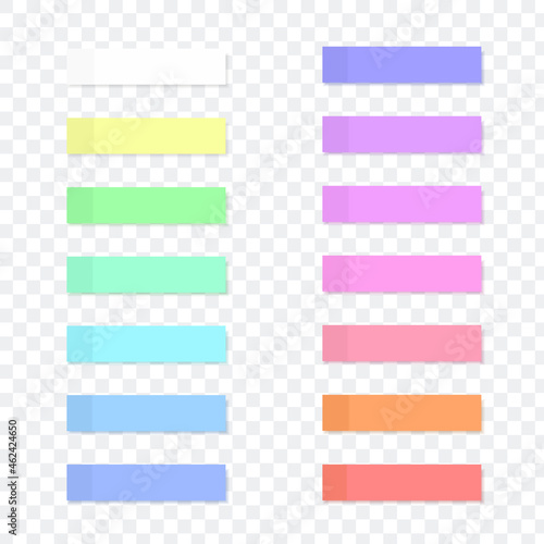 Colorful post note sticker set isolated on transparent background. Post note sticker for notice, label and message. Sticky post note for tag and reminder. Sticky vector illustration