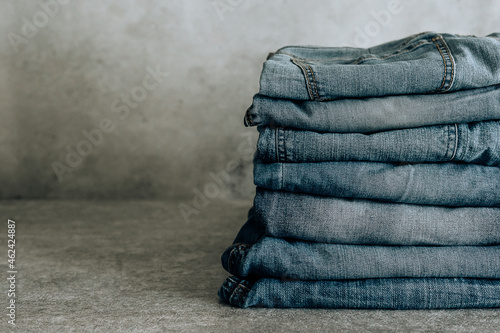 Lot of different blue jeans Blue Jeans, stack of jeans