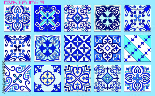 Pattern vector tiles traditional textures ornamental ceramics Spanish Portuguese Mexican Arabic Moroccan Italian colonial hydraulic majolica Turkish azulejos baldosas losetas racholas cerámicas photo
