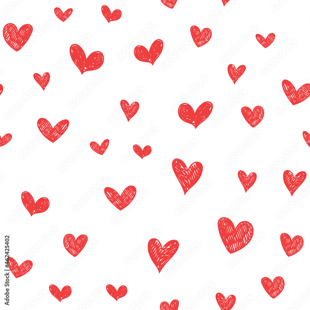 Heart doodles seamless pattern. Love Background texture. Valentine's day romantic design.