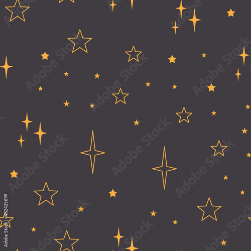 Stars seamless pattern with sun, moon. Mystical esoteric background for astrology design. Cosmos and space texture background.