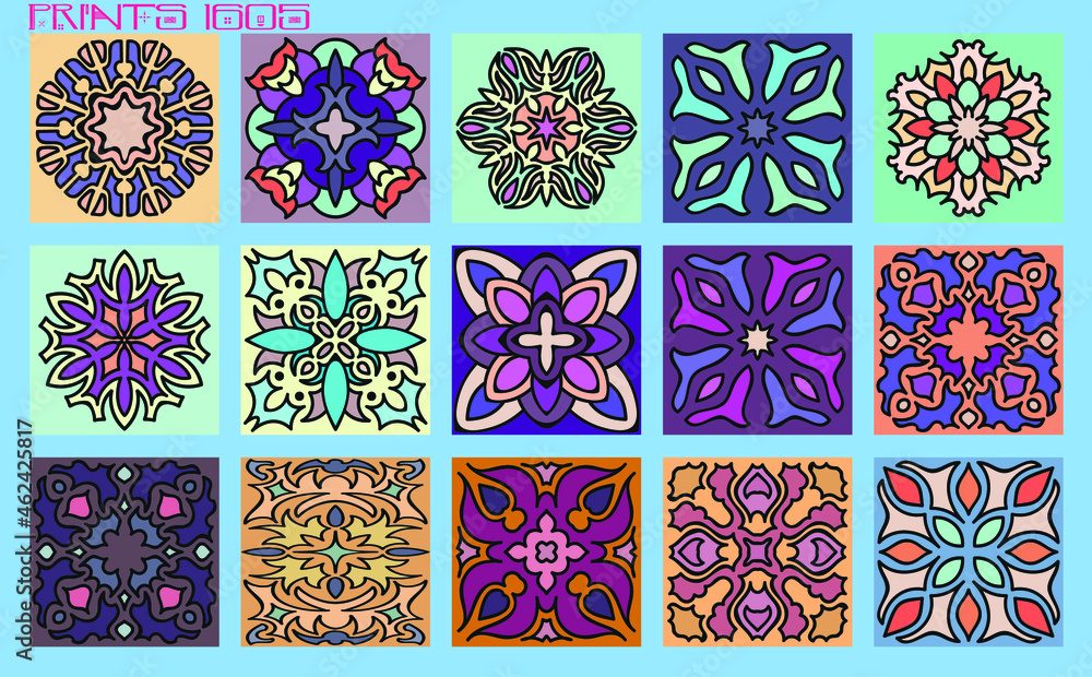 Pattern vector tiles traditional textures ornamental ceramics Spanish ...