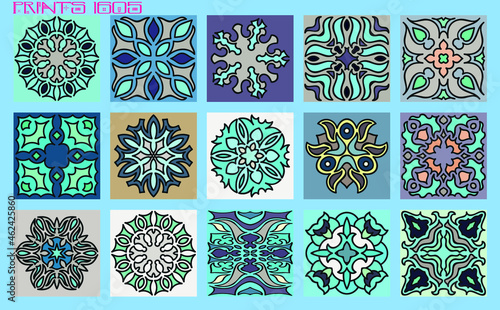 Pattern vector tiles traditional textures ornamental ceramics Spanish Portuguese Mexican Arabic Moroccan Italian colonial hydraulic majolica Turkish azulejos baldosas losetas racholas cerámicas photo