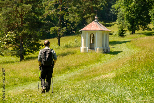 A chapel surrounded by fields and forests, Kalwaria Pacławska, Poland