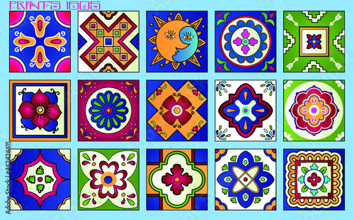 Pattern vector tiles traditional textures ornamental ceramics Spanish Portuguese Mexican Arabic Moroccan Italian colonial hydraulic majolica Turkish azulejos baldosas losetas racholas cerámicas photo