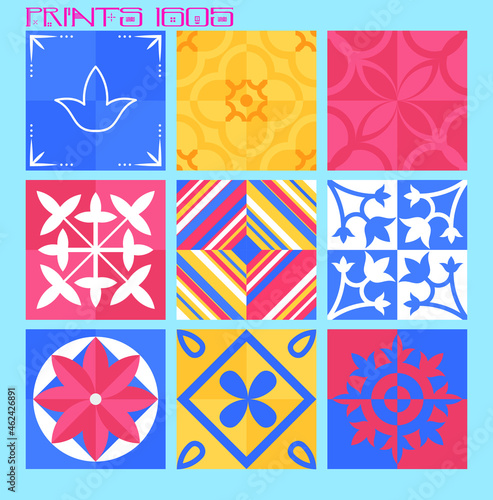 Pattern vector tiles traditional textures ornamental ceramics Spanish Portuguese Mexican Arabic Moroccan Italian colonial hydraulic majolica Turkish azulejos baldosas losetas racholas cerámicas