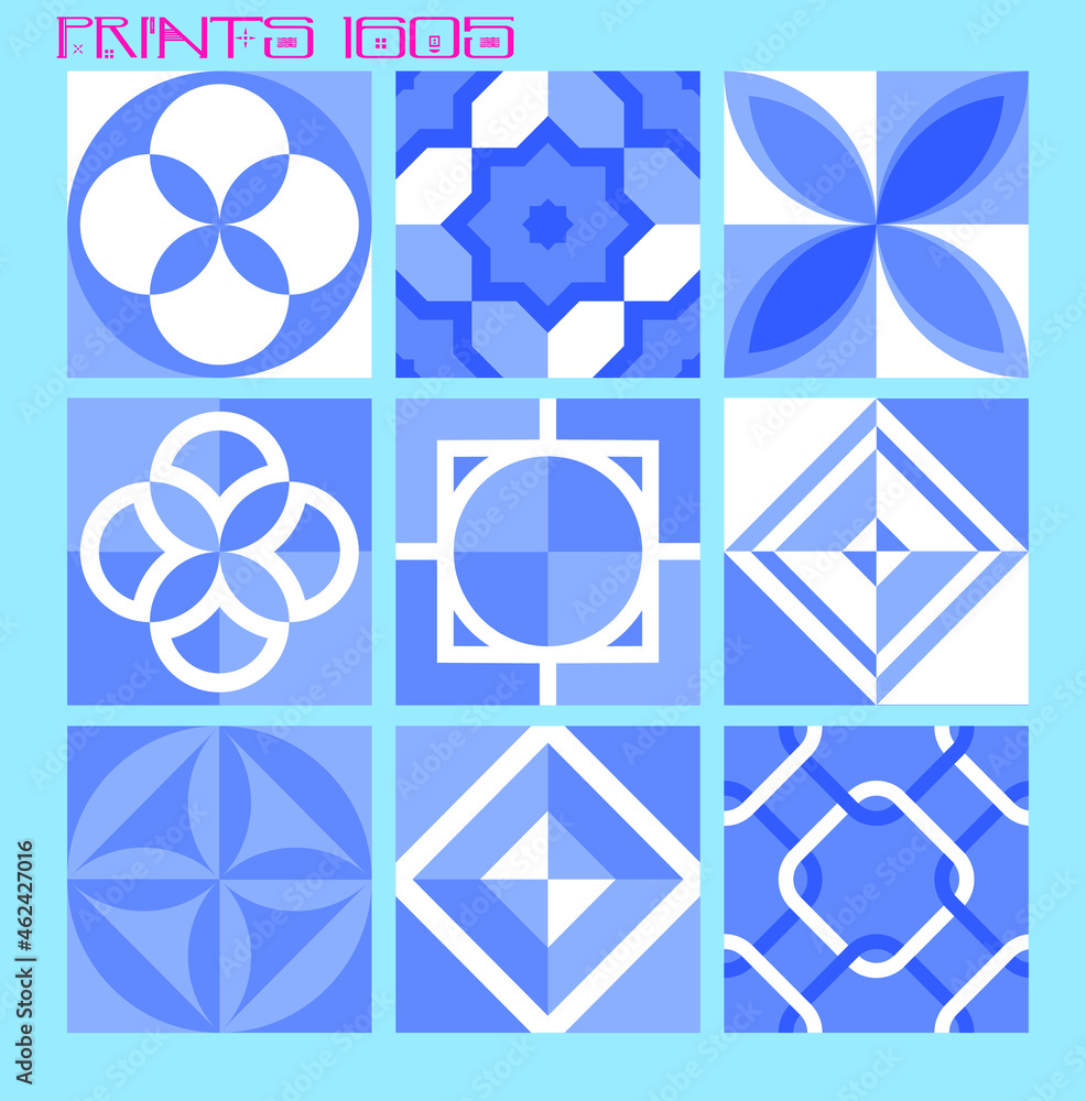 Fototapeta premium Pattern vector tiles traditional textures ornamental ceramics Spanish Portuguese Mexican Arabic Moroccan Italian colonial hydraulic majolica Turkish azulejos baldosas losetas racholas cerámicas