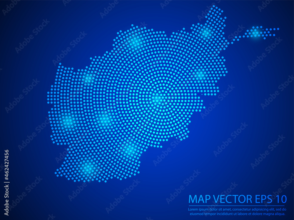 Abstract image Afghanistan map from point blue and glowing stars on Blue background.Vector illustration eps 10.