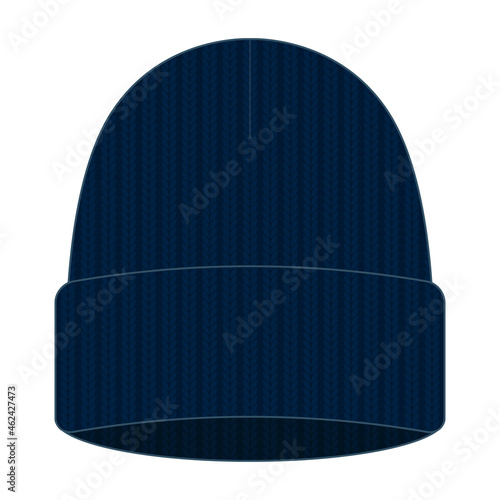 Blank Navy Blue Beanie Hat Template on White Background, Vector File