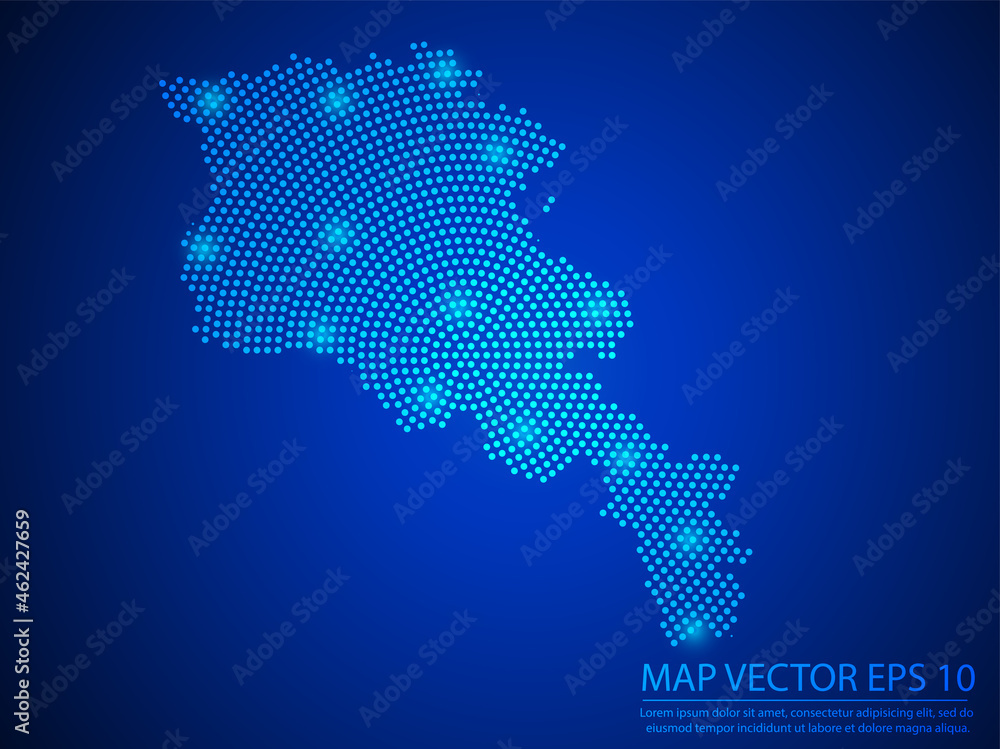 Abstract image Armenia map from point blue and glowing stars on Blue background.Vector illustration eps 10.