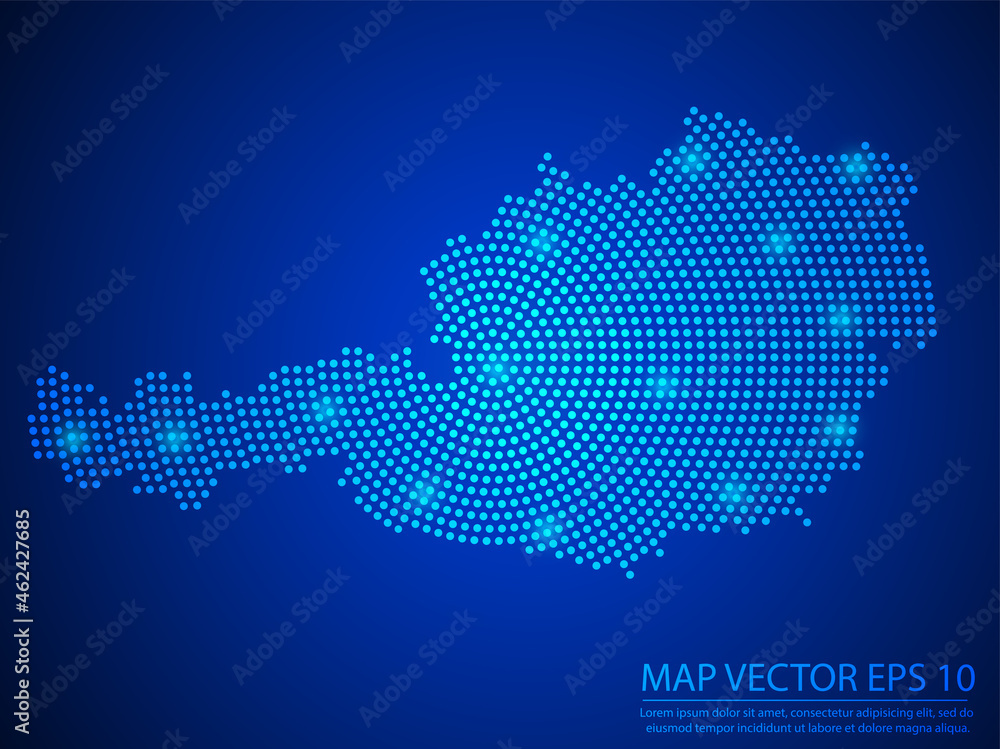 Abstract image Austria map from point blue and glowing stars on Blue background.Vector illustration eps 10.