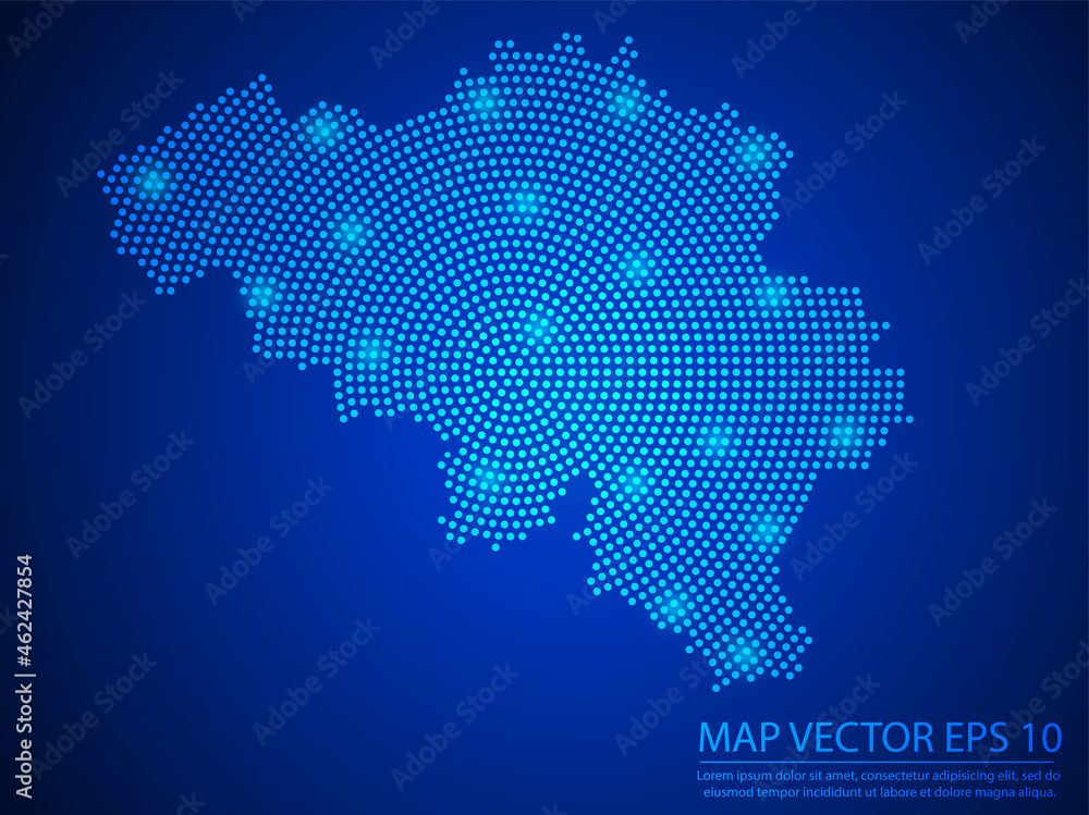 Abstract image Belgium map from point blue and glowing stars on Blue background.Vector illustration eps 10.