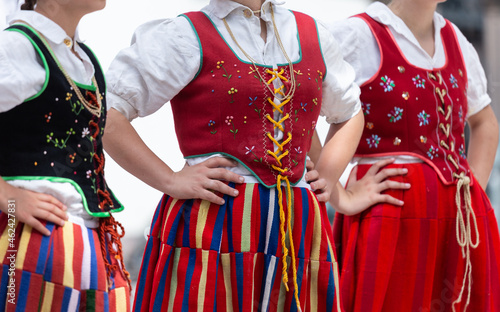 Fototapet Close up of female dancer clothe of the traditional folklore of Madeira Island, Bailinho da Madeira