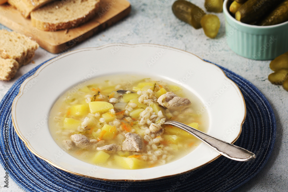 Rassolnik, traditional soup of Russian cuisine Rassolnik, traditional soup of Russian cuisine