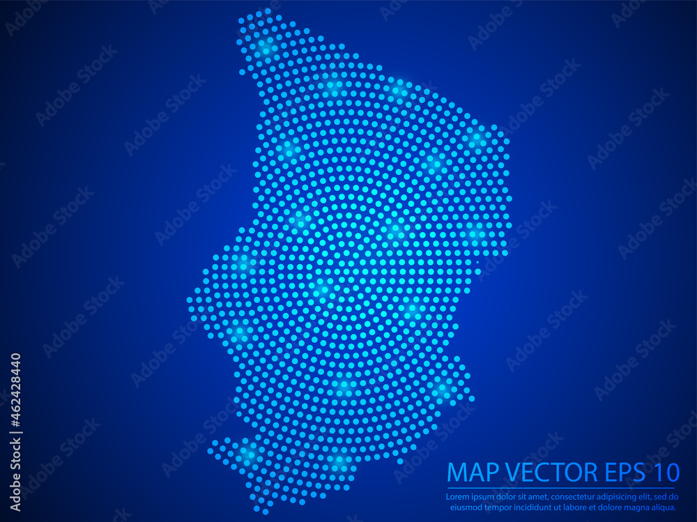 Abstract image Chad map from point blue and glowing stars on Blue background.Vector illustration eps 10.