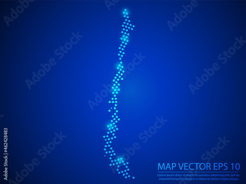 Abstract image Chile map from point blue and glowing stars on Blue background.Vector illustration eps 10.