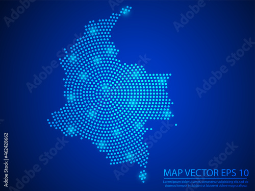 Abstract image Colombia map from point blue and glowing stars on Blue background.Vector illustration eps 10.