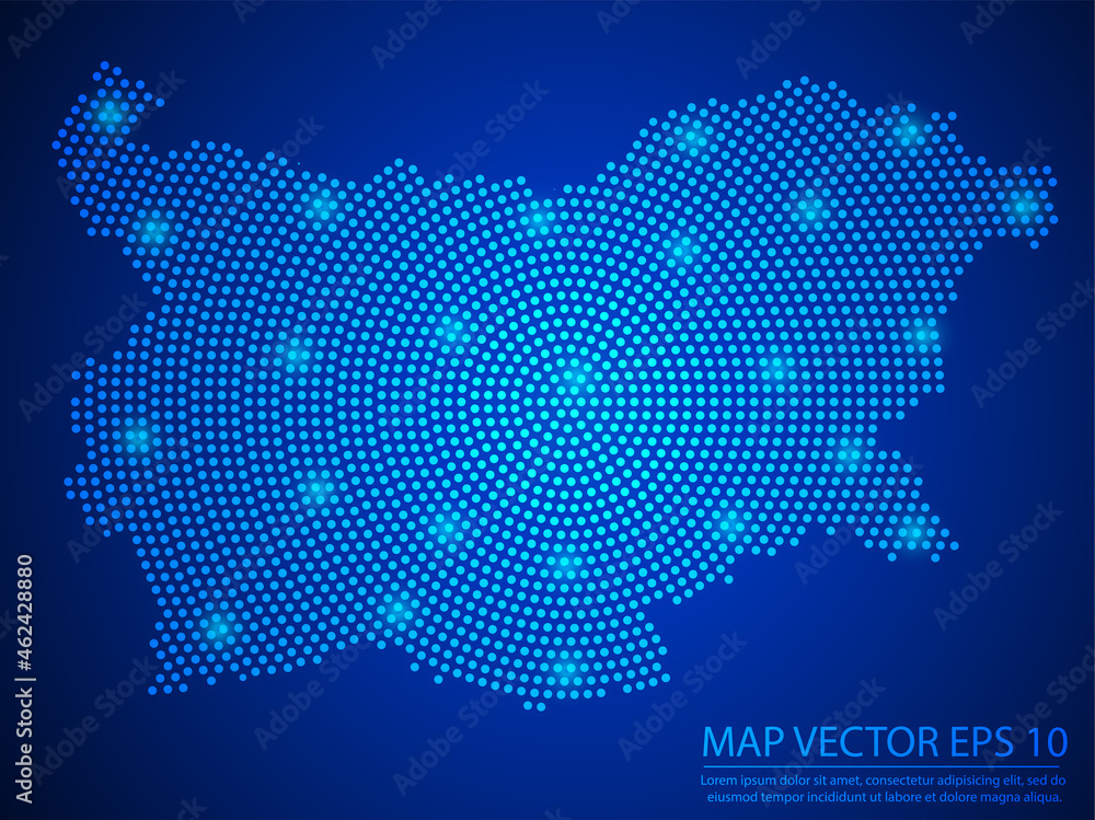 Abstract image Bulgaria map from point blue and glowing stars on Blue background.Vector illustration eps 10. Abstract image Bulgaria map from point blue and glowing stars on Blue background.Vector illustration eps 10.