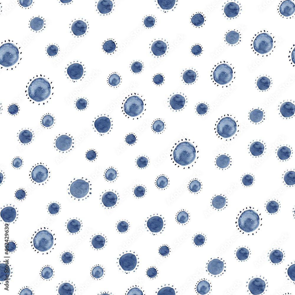 Watercolor seamless pattern abstract background. Blue indigo illustration.