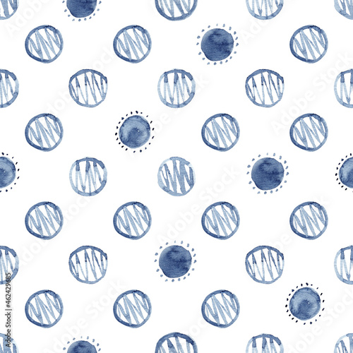 Obraz na płótnie Hand painted watercolor seamless pattern. Abstract blue indigo background clipart. w salonie