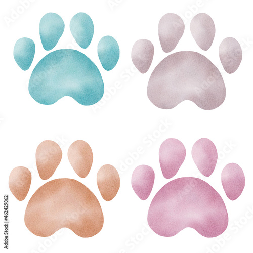 Obraz na płótnie Animal paw prints watercolor clipart. Hand painted illustration isolated on white for kids graphics, DIY projects. w salonie