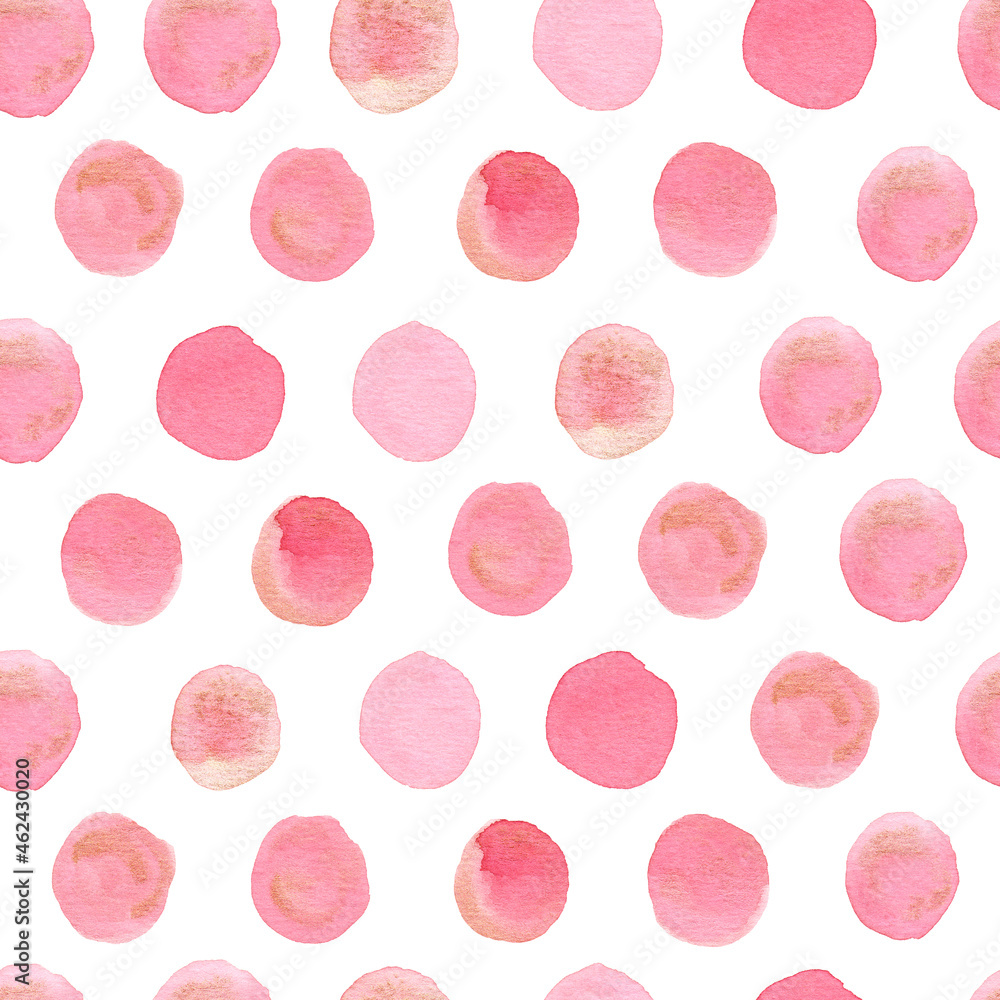 Watercolor round drop seamless pattern abstract background. Hand painted pink illustration.