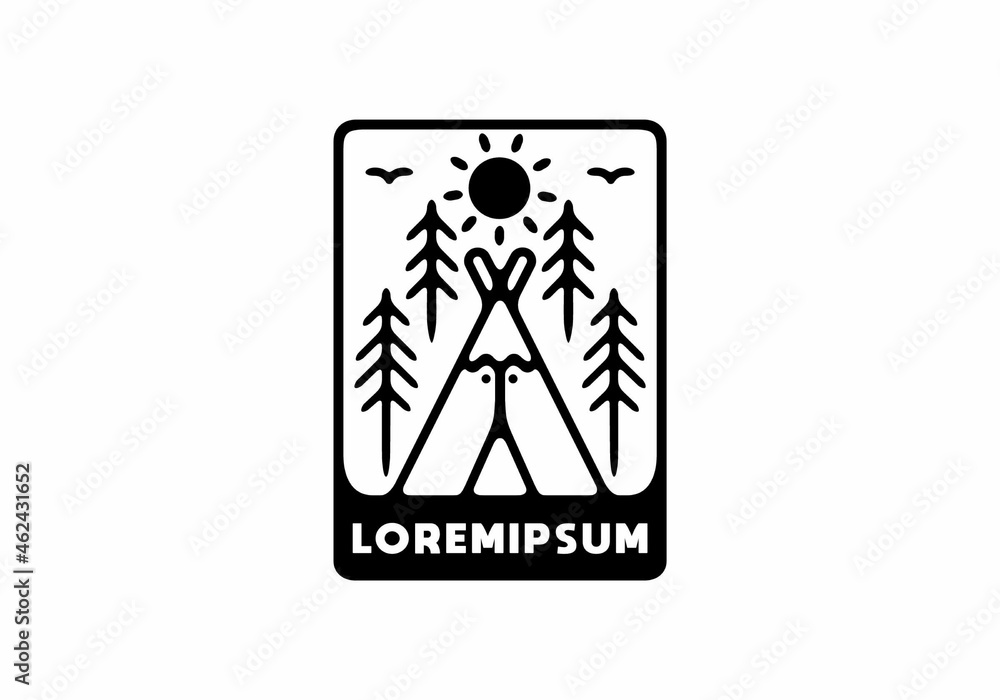 Triangle camping tent line art in rectangle shape Triangle camping tent line art in rectangle shape