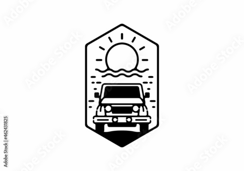 Car and big sun line art illustration