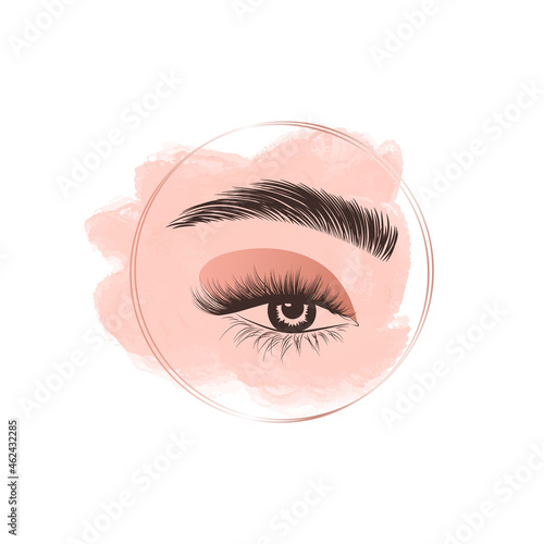 Eyelashes and brows logo on abstract background
