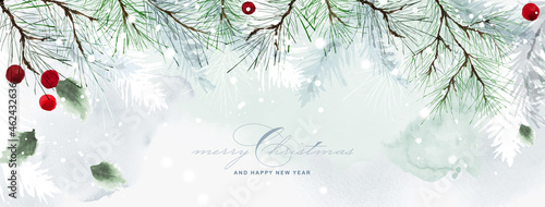 Christmas and winter watercolor natural art background
