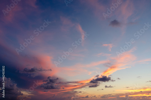 Beautiful colored cloudy evening sky.  Abstract sky background. © tbralnina