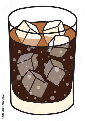 Cuba Libre or Fernandito New Era classic cocktail in highball glass. An sparkling drink with cola. Stylish hand-drawn doodle cartoon hipster style vector illustration