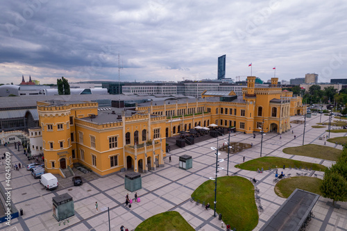 Wrocław, a city in Poland on a sunny and slightly cloudy day. Main Railway Station, Market Square in Wrocław and characteristic places.