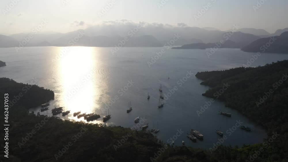 Group of sailboats in mediterranean coast. Group of sailboats in mediterranean coast.