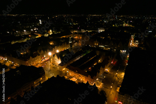 Wrocław, a city in Poland at night. The night landscape of the city and the streets of Wrocław.