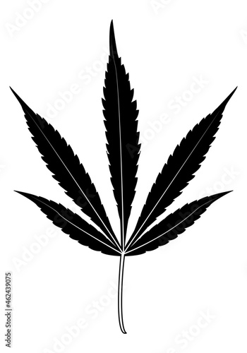 Cannabis. Icono blanco y negro de la planta del cannabis sobre fondo blanco