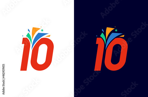 Number 10 firework logo design for anniversary or event