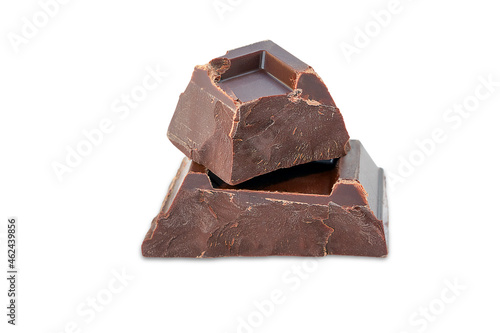 Two pieces of dark chocolate, dark chocolate isolate