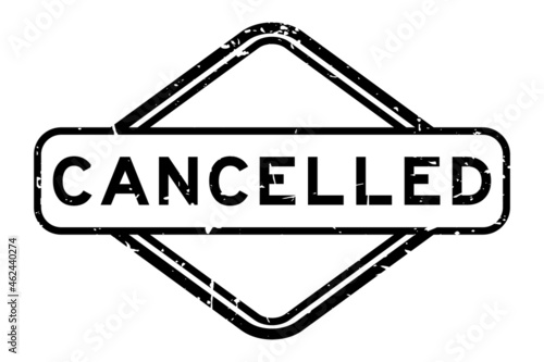 Grunge black cancelled word rubber square seal stamp on white background