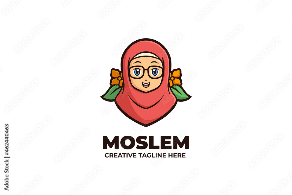 Moslem Woman Wear Hijab Mascot Logo