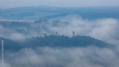 The Brandenburg Castle in the Werra Valley in the morning fog