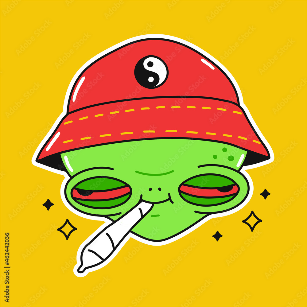 Funny alien with cannabis weed joint in mouth. Vector doodle cartoon  character illustration design. Trippy high alien,marijuana,weed,cannabis  print for poster, t-shirt concept Stock Vector | Adobe Stock