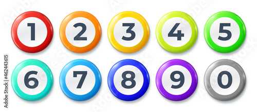 List markers. Nummered bullets, round buttons with different color and step points with numbers vector set