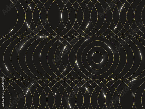 Abstract pattern background of intersecting golden lines. Geometric golden circles pattern vector illustration