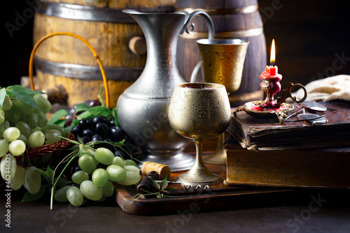 Wine in a glass on an old background